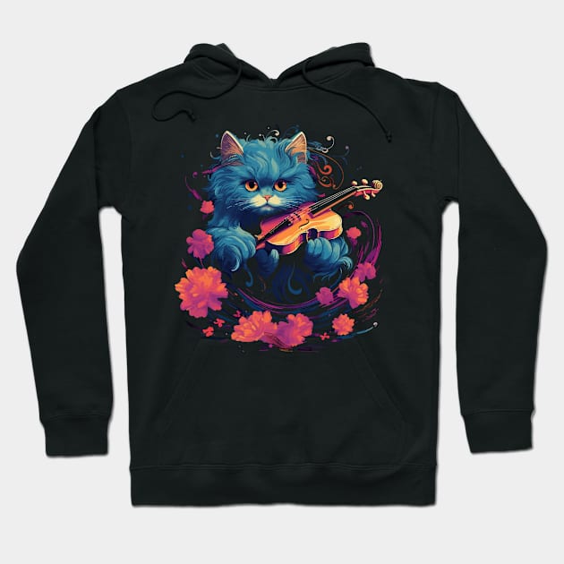 Persian Cat Playing Violin Hoodie by JH Mart